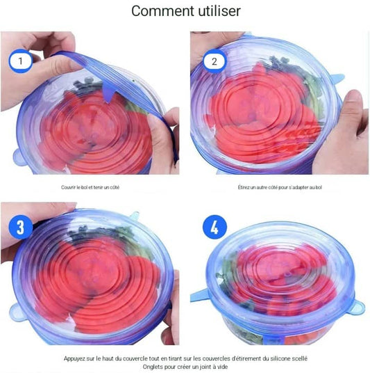 Couvercle en silicone pliable 12 500f lot de 6pieces